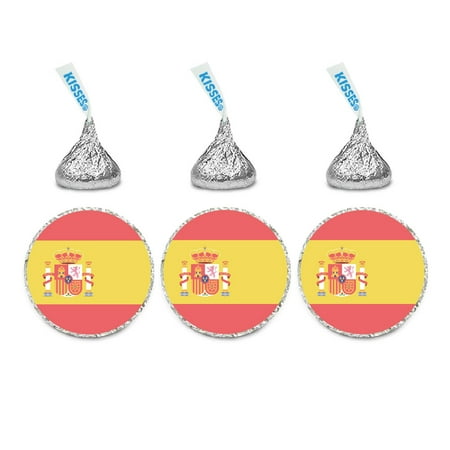 Custom Label Chocolate - Global World Flag Party Collection, Chocolate Drop Label Stickers, Spain, 216-Pack