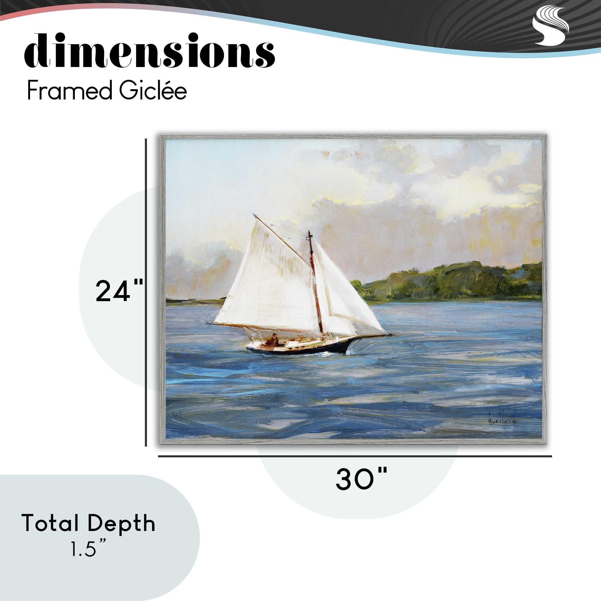 Stupell Industries White Sailboat on Calm Blue Sea Gray Framed Giclee Art, design by Katie Swatland