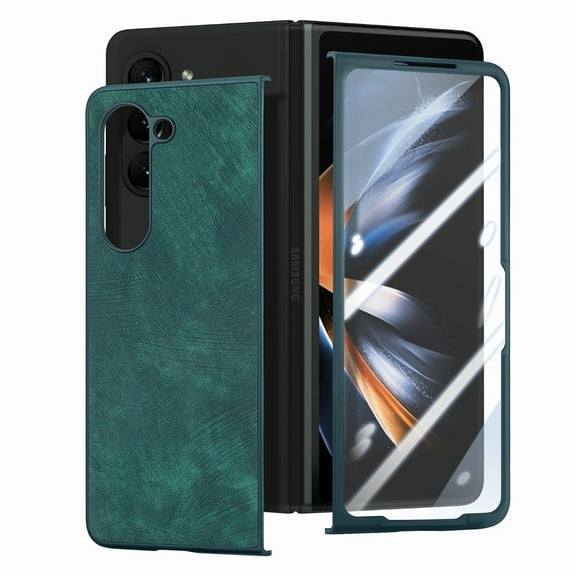 SaniMore for Samsung Galaxy Z Fold 5 5 (7.6" 2023) Case, Wireless Charging Built-in Tempered Film Protector, Slim Lihtweight Hinge Protection Shockproof Anti-drop Shell, Green