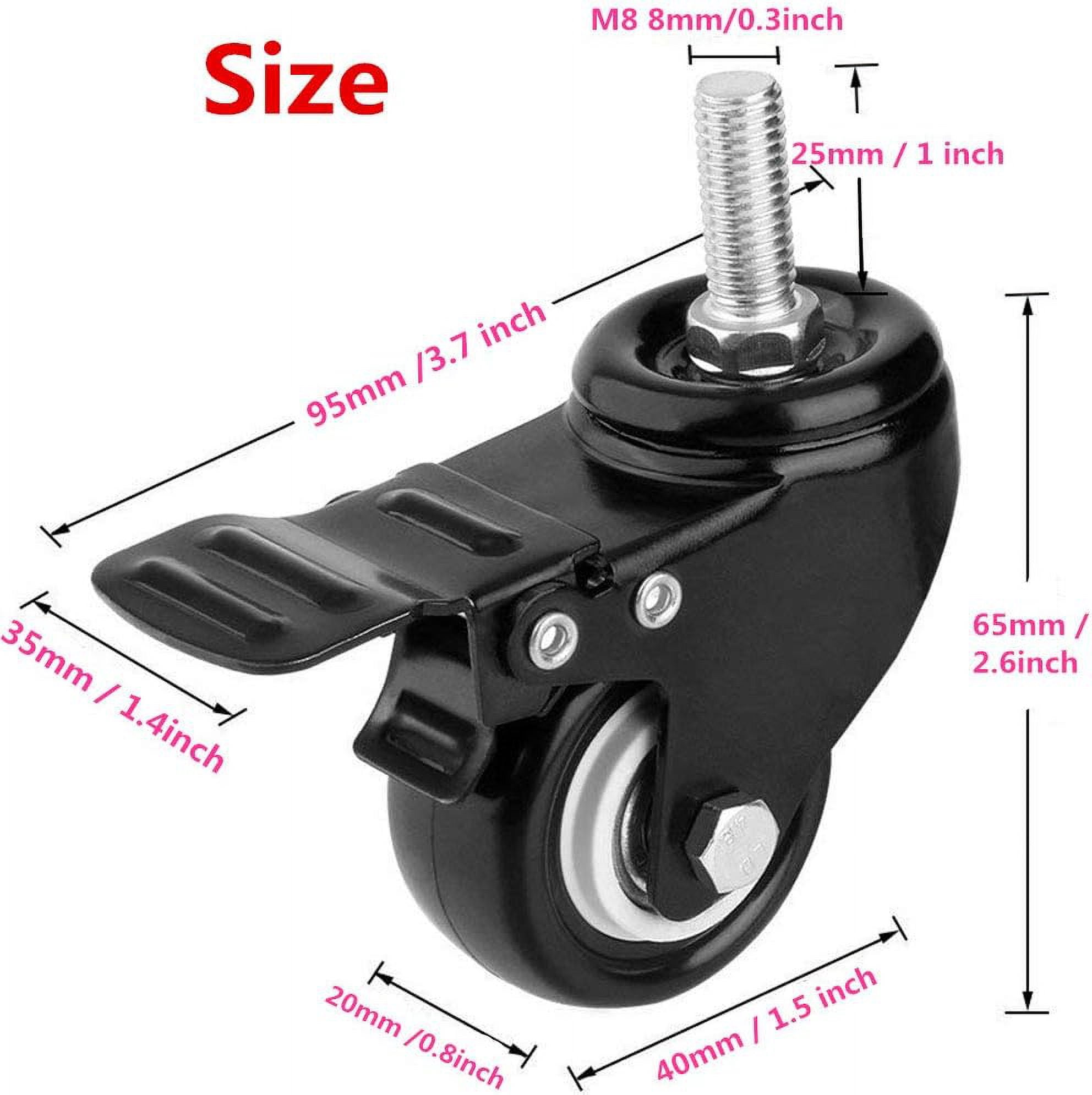 Locking Polyurethane Caster Wheel with 1.5" Rotation on Swivel Stem for Carts, Furniture, Trolley, Workbench, 4 Pack(Threaded Stem: M8*25mm) - DKSFJKL