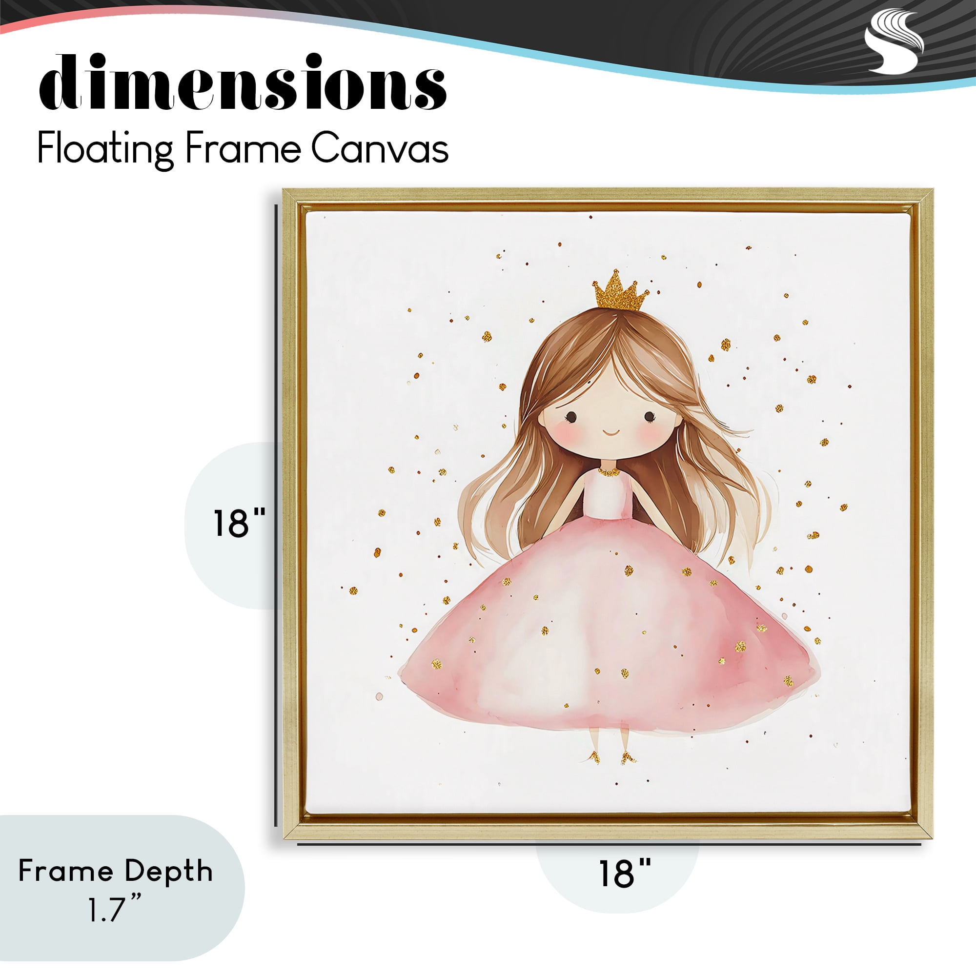 Stupell Industries Little Princess with Pink Gown Gold Framed Floater Canvas Wall Art, design by Creative Studio