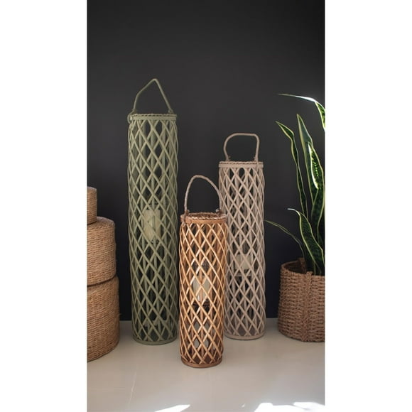 Set de tres faroles de sauce con cristal para portavelas KALALOU