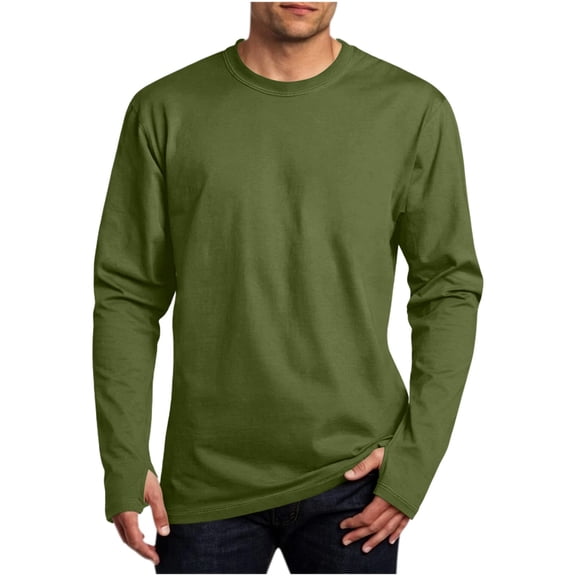 hoksml Men's Crew Neck Long Sleeve Athletic T Shirt Thumb Hole Cuff Quick Dry Solid Base Layer Top for Running Gym Daily Outdoor Wear