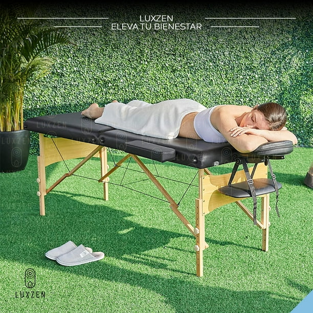 Cama para Masajes Portatil Plegable Profesional Luxzen Estuche Altura  Ajustable Extra Grande Negro