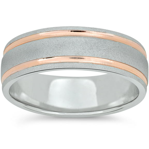 Pompeii Mens 14k Rose & White Gold Two Tone 7MM Brushed Wedding Band (,)