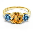 thumbnail image 2 of Gem Stone King 18K Yellow Gold Plated Silver Yellow Citrine and Persian Blue Moissanite 3 Stone Engagement Ring for Women (3.00 Cttw, Gemstone November Birthstone, Cushion Checkerboard 8MM, Size 5), 2 of 5