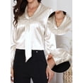 thumbnail image 2 of DARING DIVA Women's Satin Blouses Striped Long Sleeve Tie Neck Business Tops XS Apricot, 2 of 6