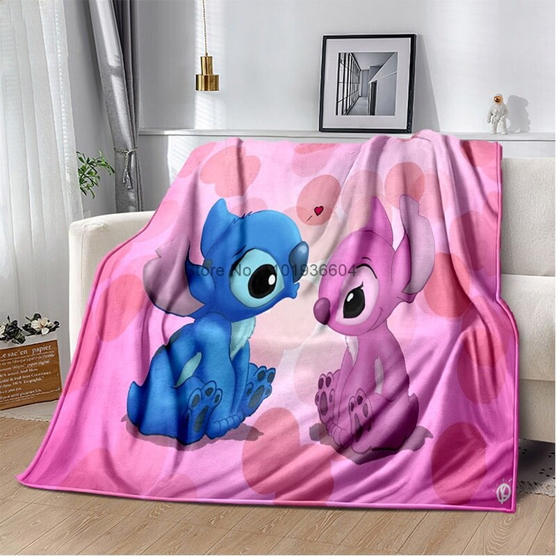 Aiouniya Blue Pink Floral Lilo Stitch Blanket Plush Flannel Decoration Throw Tv Blankets Bedspread For Children Summer Cover Other 70x100cm 90x120cm