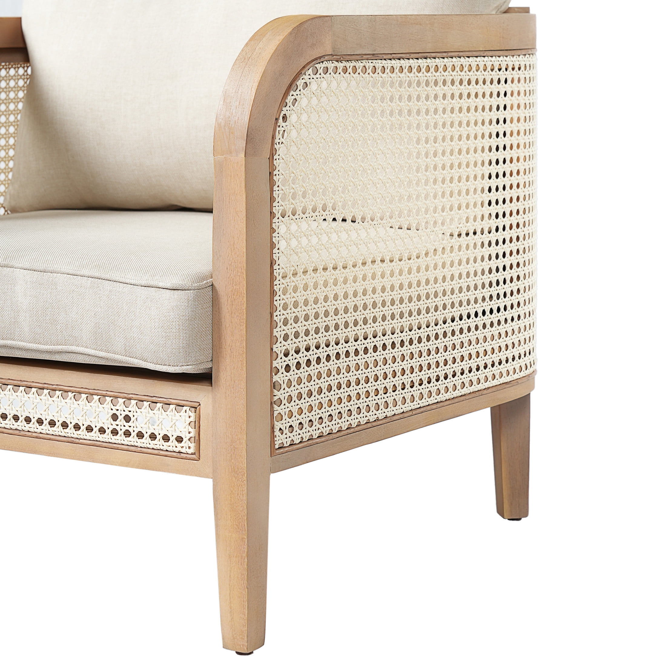 Christopher Knight Home Bohemian Outdoor White Wicker Lounge Chair with Cushion, Solid Wood Frame, Natural