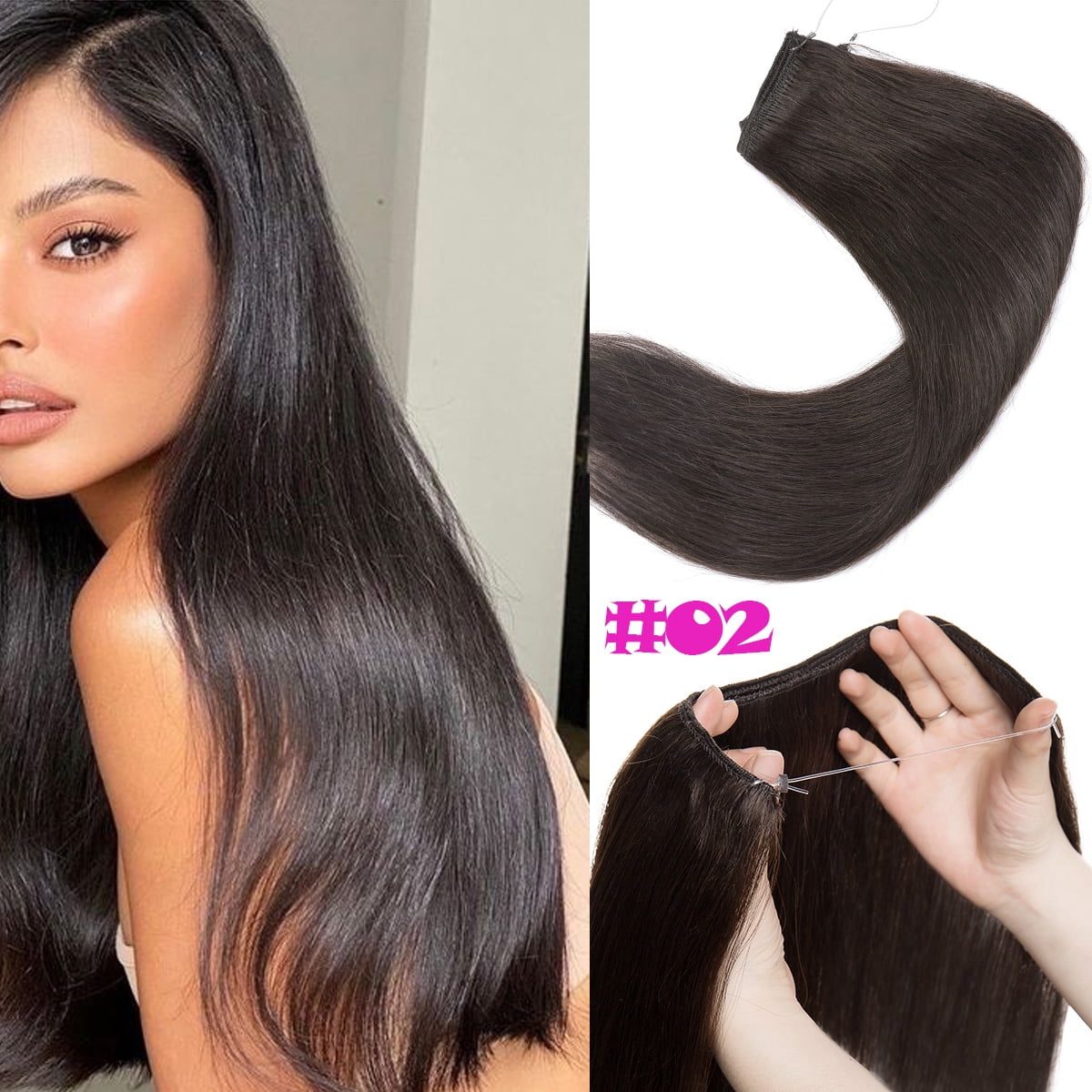 SEGO Wire Hair Extensions 100% Human Hair Straight Hair Extensions 16inch-22inch Light Blonde Highlighted Golden Blonde Invisible Wire Fish Line Hair Extensions Straight Human Hair Extensions