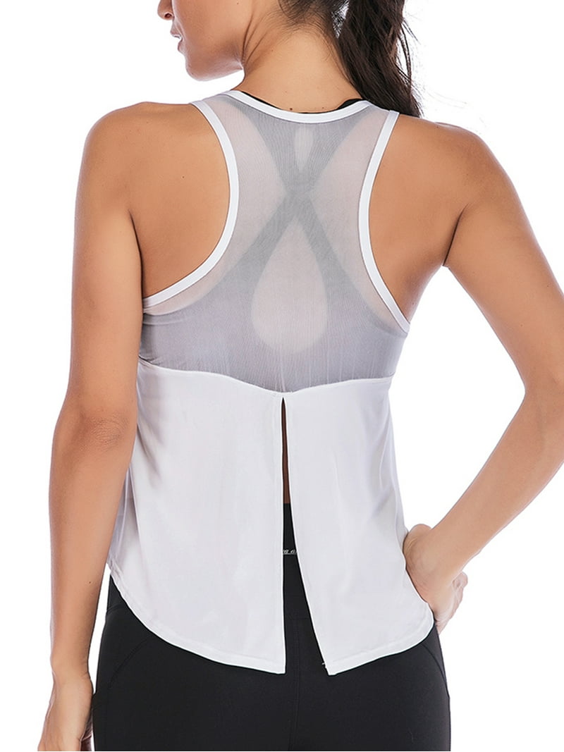 Women's Sleeveless Racerback Tank Top Workout Yoga Vest Tops Mesh