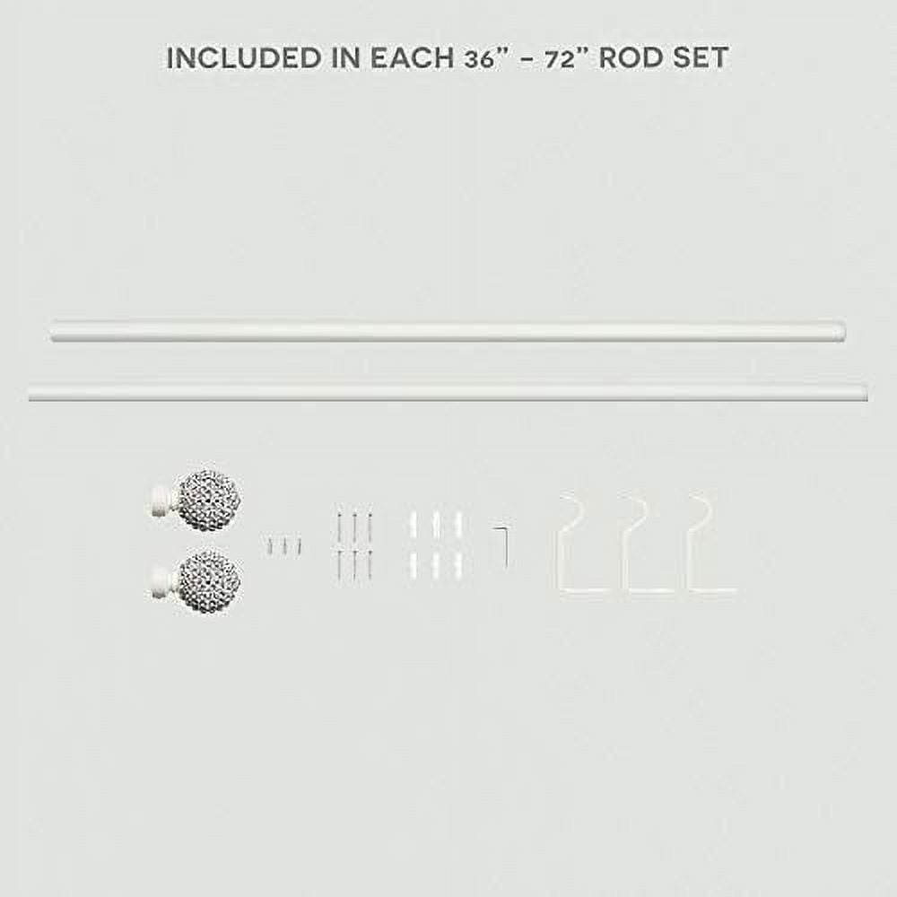 Exclusive Home Anastasia 1" Curtain Rod and Finial Set, White, Adjustable 36"-72"