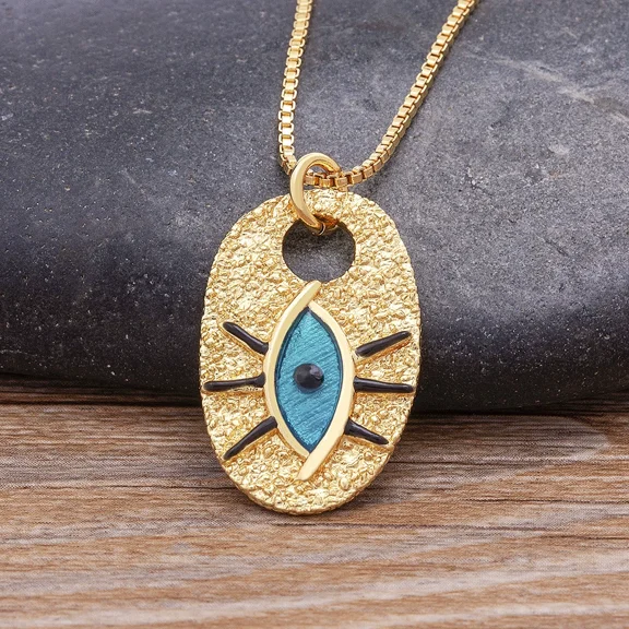 New Arrival Lucky Turkish Evil Eye 14K Yellow Gold Pendant Natural Shell Statement Necklace Chain Jewelry Party Wedding Christmas Gift