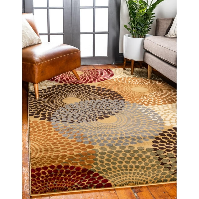 Unique Loom Barista Collection Modern, Abstract, Geometric, Circles, Urban, Rustic, Warm Colors Area Rug, 8' 0" x 10' 0", Beige/Burgundy