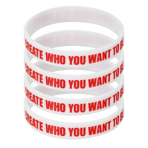 Uxcell 4Pcs Create Who You Want To Be Motivational Wristbands, Personalized Bands with Text Silicone Wristbands Custom Rubber Bracelets for Fitness Workouts Exercise, White/Red