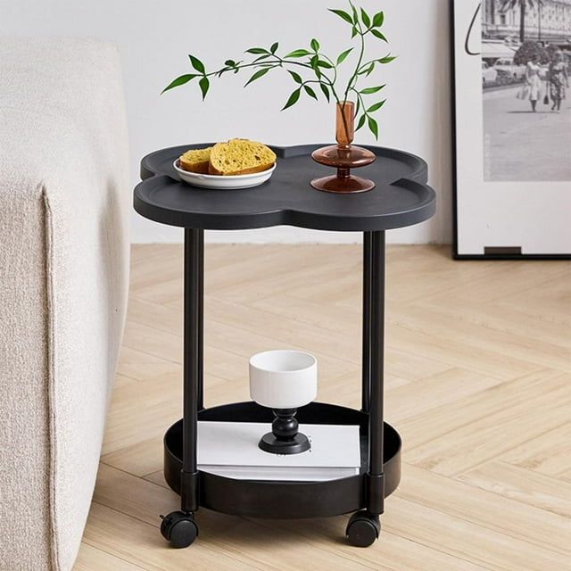 Feltree Table de Chevet Roulante avec Roues, Rangement à Double Couche, Petit Gain de Place pour Chambre, Salon, Bureau - Table d'Appoint Mobile Facile à Déplacer