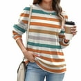 thumbnail image 6 of YueHuiYing Women's Oversized Top - Colorful Striped Checkered Print Crew Neck Drop-Shoulder Sleeves Long Sleeve Comfortable Versatile Sweatshirt, 6 of 8