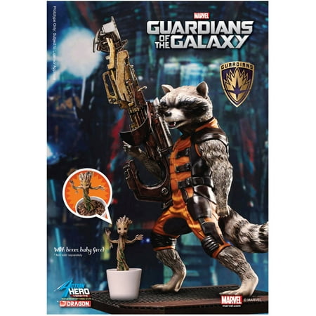 Dragon Models 7\" Guardians of The Galaxy - Rocket Raccoon/Action Hero Vignette - Special Version with Little Groot Model Kit (Limited Release)
