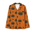 thumbnail image 5 of Feancey Women's Halloween Pumpkin Pajama Set Fall Long Sleeve Button Down Sleepwear Wide Leg Pants Matching Lounge Sets Cozy Soft Pjs Two Piece Orange L, 5 of 6