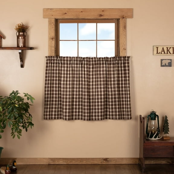 VHC Brands Rustic & Lodge Farmhouse Kitchen Window Curtains-Rory Tier Pair, L36 x W36, Chocolate Brown