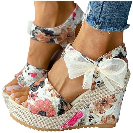 

Bollsisrey Women s Ladies Platform Wedges Sandals Fashion Flower Lace-Up Shoes Footwear