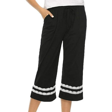 

Emmababy Women’s Pajama Pants Cropped Striped Loose High Waist Sleepwear Bottoms