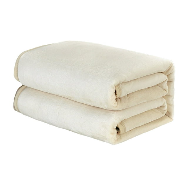 Beige Solid Color Flannel Fleece Blanket, Super Soft Thickened Polyester With Fine Sewing, Lightweight Warmth For Bedroom Decor, Couch Cover, And Gift Giving, 39.37X59.06In 0.661Lb