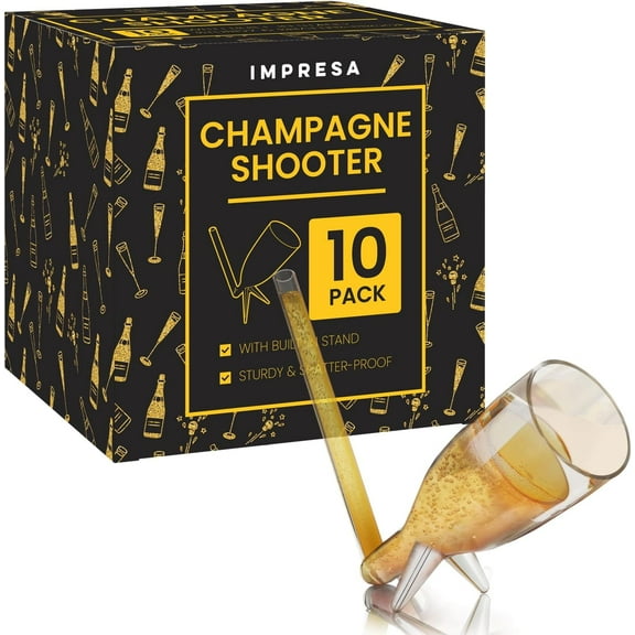 Impresa Champagne Shooter Plastic Glass Set - 6oz Champagne Glasses with Stands [10 Pack]