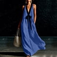thumbnail image 2 of Yangnuo Women's Sleeveless V-Neck Maxi Dress with Black Contrast Bow Ladies Fashion Casual Linen Blend Loose Fit Flowy Long Dress, 2 of 5