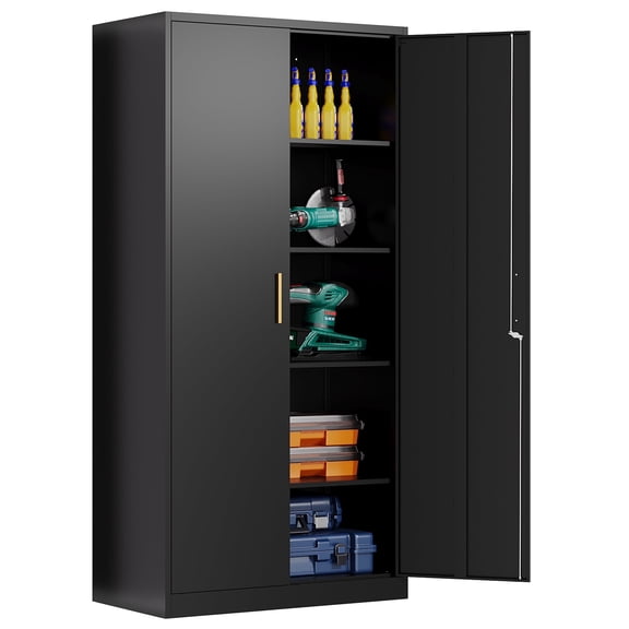 Fesbos Metal Garage Storage Cabinet with 2 Doors and 4 Adjustable Shelves, 71 Inches Tall Black Steel Locking Tool Cabinets for Office, Home, Garage, Gym, School, Warehouse