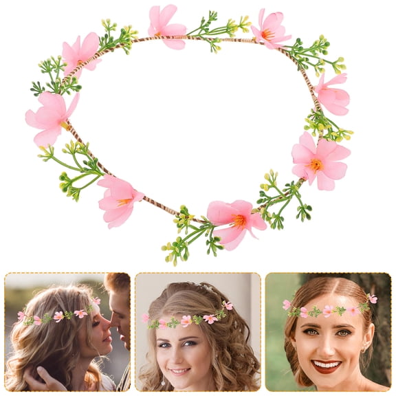 LOLIPPYY Pink Renaissance Flower Crown Headpiece Floral Wreath Veil Bridal Accessory for Weddings and Photos
