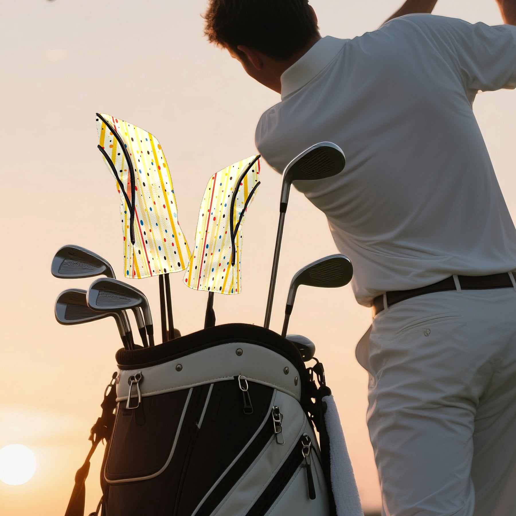 Golf Club Covers PU Leather Waterproof Head Covers for Fairway Woods Hybrids Colorful Polka Dots