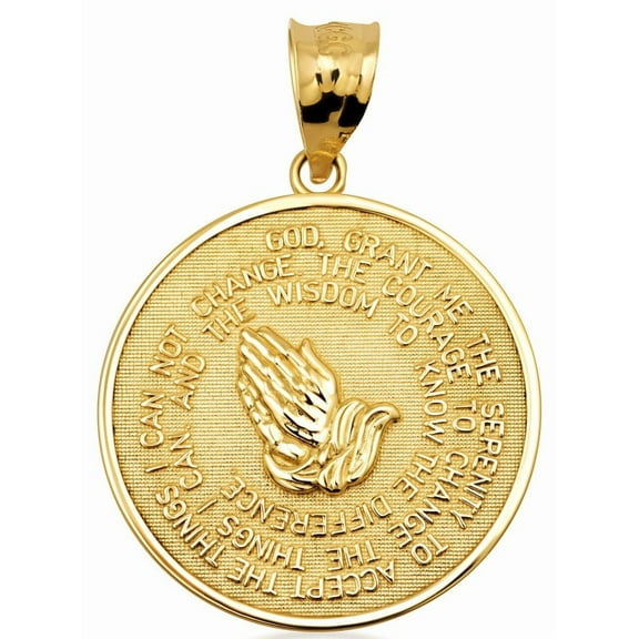 Solid Gold Serenity Prayer Medallion Necklace(Small) (10K Yellow Gold, Pendant Only)