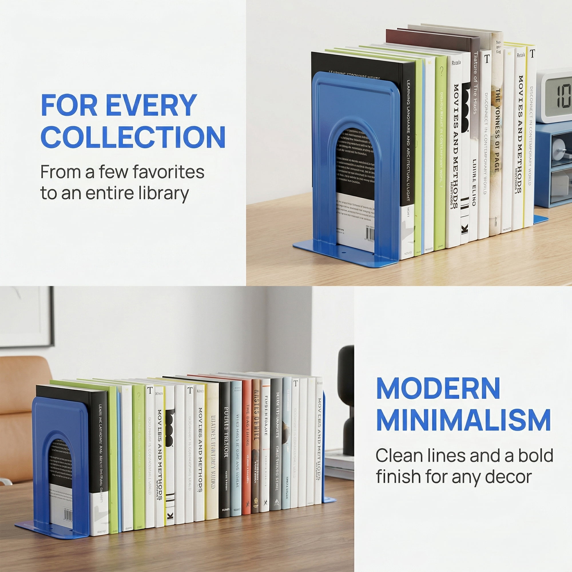 Unique Bargains Expandable Iron Bookends with Compartments Blue 5"L x 5.8"W x 6.7"H