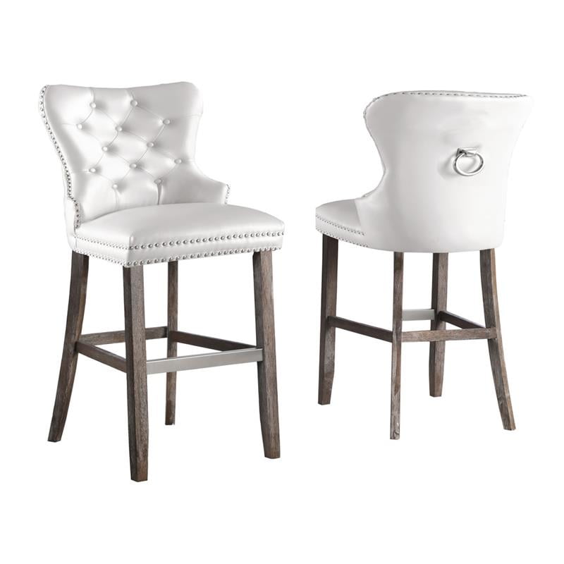 Rustic White Faux Leather Bar Stools, White Faux Leather Barstools