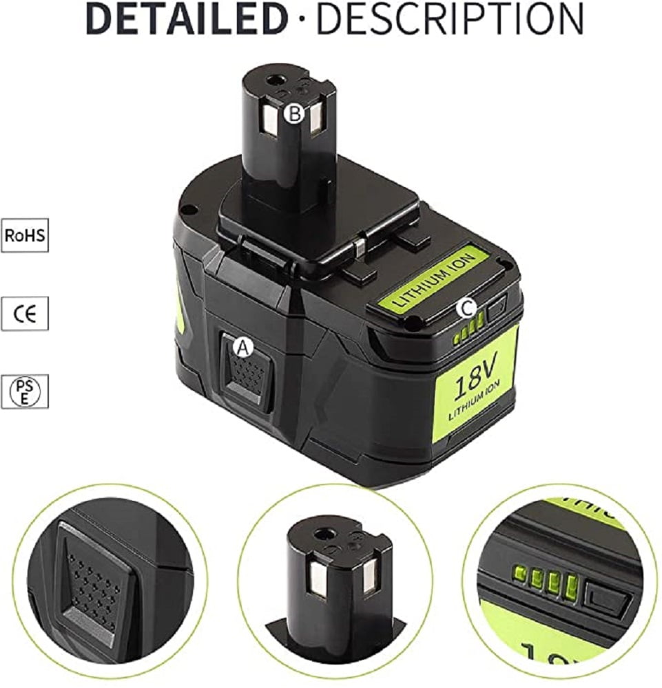 TenHutt 18V 9.0Ah Replacement Battery for Ryobi 18V battery P102 P103 P105 P107 P108 P109
