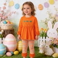thumbnail image 2 of Girls' Lace Trimmed Long Sleeve Cute Carrot Skirt Set With Easter Striped Pants, Two Piece Set Orange 3Y-4Y, 2 of 7