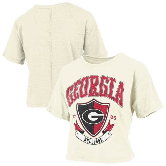 Women's Pressbox Cream Georgia Bulldogs Buckler Vintage Cropped T-Shirt
