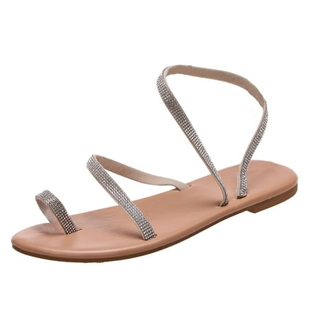 

VerPetridure Rhinestone Sandals Women s Sandals Summer Casual Thin Strap Transparent Flat Toe Shoes