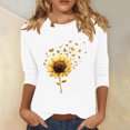 thumbnail image 2 of DDAPJ pyju Women 3/4 Sleeve Sunflower T-Shirt Cute Graphic Tees Dressy Casual Summer Blouse Three Quarter Length Pullover Tops Lightning Sales Today White M, 2 of 5