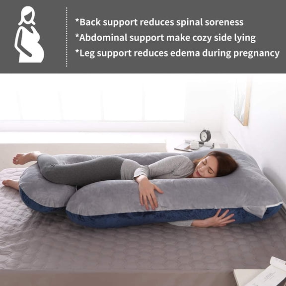 Pregnancy Pillow, U Shaped Full Body Maternity Pillow for Sleeping with Removable Cover, 60 Inch Dark Blue & Grey
