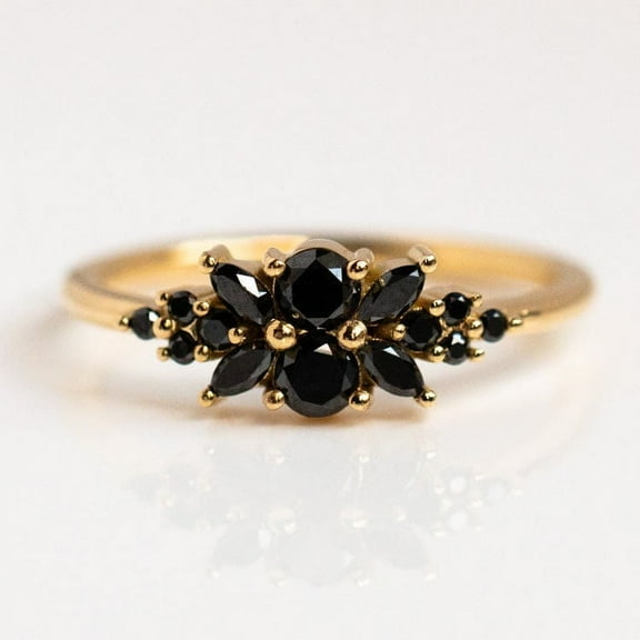 Vintage Black Onyx Engagement Ring Art Deco Sterling Silver Unique Gems Statement Rings Anniversary Jewelry Vintage Women Ring Promise Ring