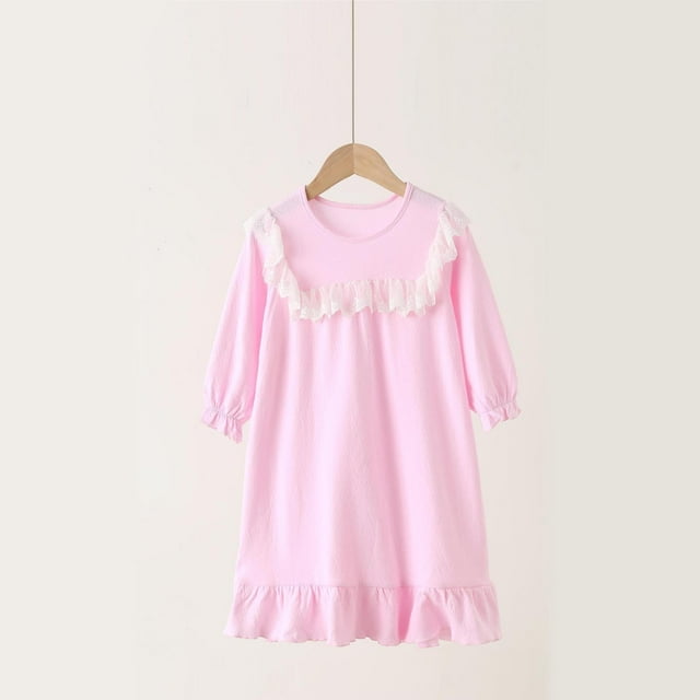 TIMIFIS Robe de Nuit à Manches Longues pour Tout-Petites Filles, Col Rond, Fluide, Confortable, Couleur Unie, Tenue de Nuit Décontractée, Douce et Légère, Robe de Pyjama de Sommeil, Tenue de Nuit Stylée pour Enfants, pour 3-15 Ans