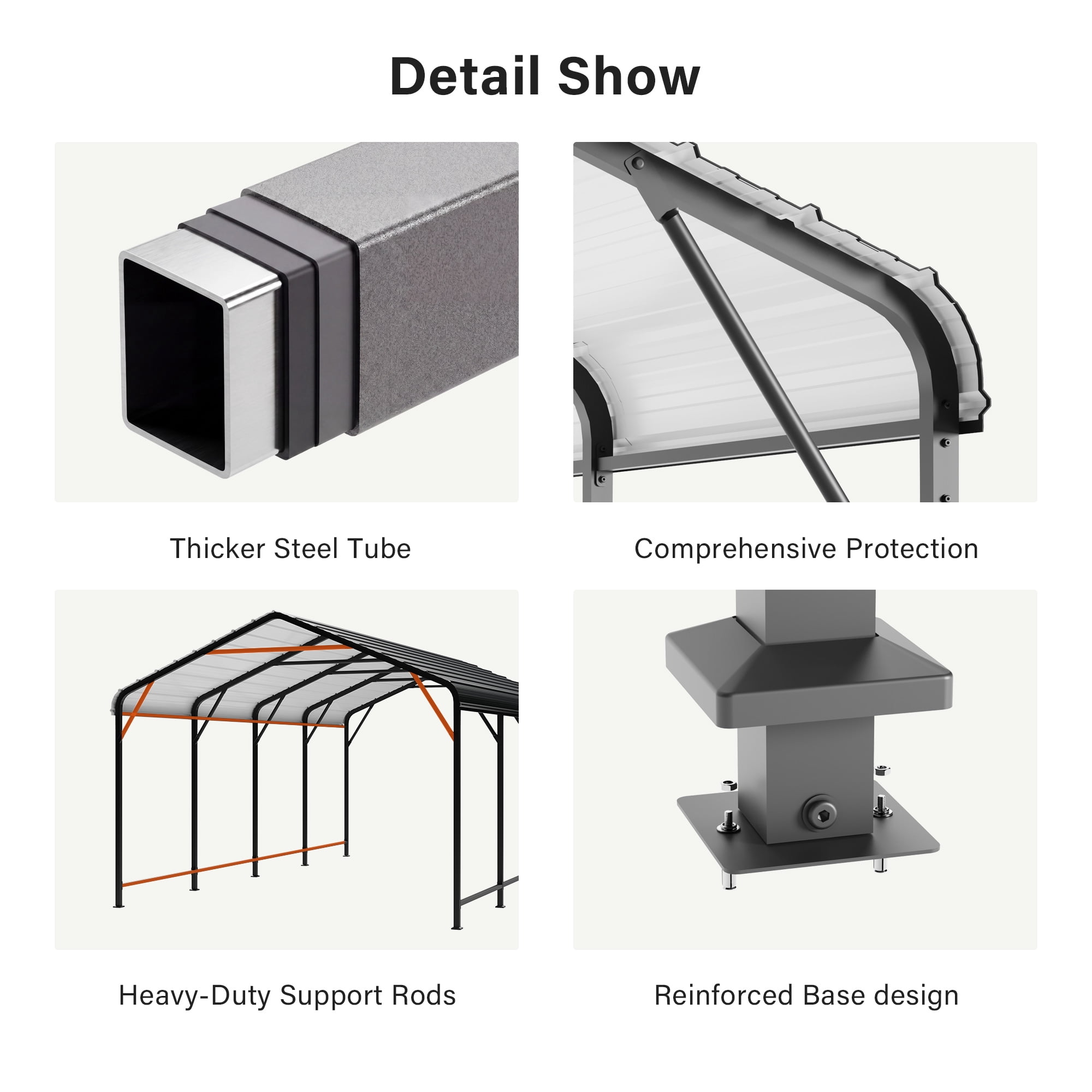 LAUSAINT HOME 10' x 15' Outdoor Metal Carport, Heavy Duty Waterproof Carport with Steel Panels for Car, Boat, Truck