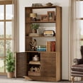 thumbnail image 2 of Tribesigns Bookshelf with Shutter Doors, 68" Tall Bookcase with Cabinet & Open Shelves, Rustic Brown, 2 of 7
