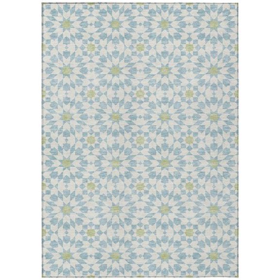 HomeRoots 583843 8 x 10 ft. Floral Medallion Washable Indoor & Outdoor Rectangle Area Rug, Sky Blue, Ivory & Artichoke Green
