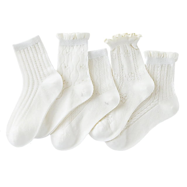 SGFCWSX Kid Girls 5PC Socks Mid Length Graphic Socks Comfortable Socks for Girls White Size 1