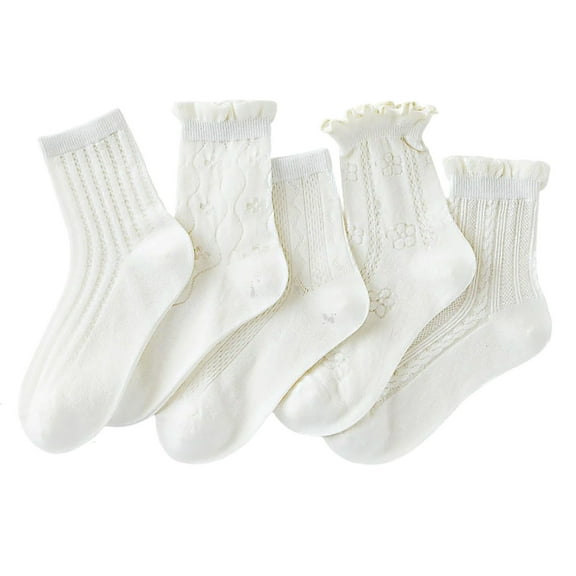 Miqool 5 Pairs Baby Socks Toddler Eyelet Ruffle Frilly Dress Crew Socks Soft Cotton Non Slip Grips Socks for 1-12 Years Boys Girls
