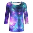 thumbnail image 2 of Craaazy Women's Planets Sun Universe Space Print Casual Loose Crew Neck 3/4 Sleeve Tops(S-5XL) Gifts, 2 of 4