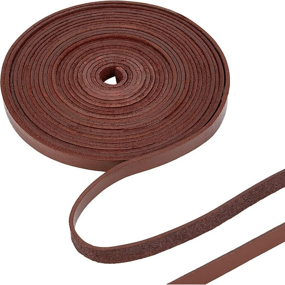 196" Long Brown Flat Genuine Leather Cord 0.39" Wide String Leather Lace Strips Thin Natural Lacing String Cords Belt Blank Band Strap